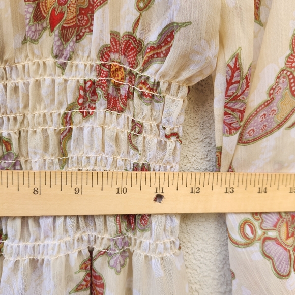 FIG & FLOWER Maxi Dress Women's Large Petite Prarie Tiered Chiffon Boho Puff Slv - Picture 12 of 14